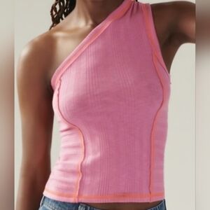 Anthropologie Pink and Orange Asymmetrical Women's Top Sz M